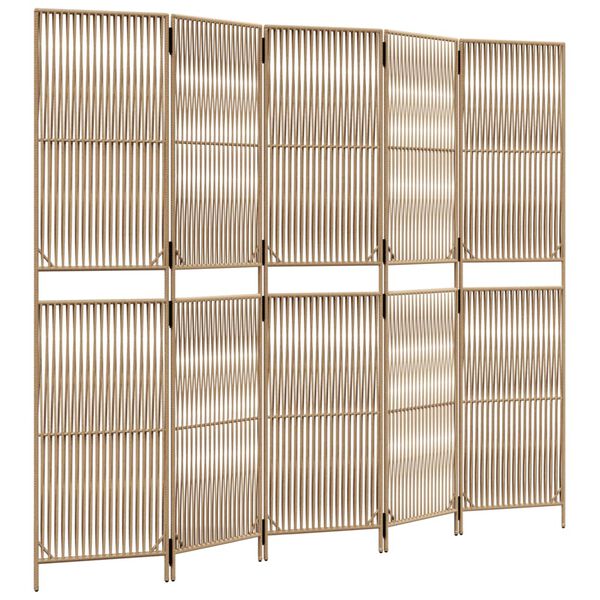 vidaXL Room Divider 5 Panels Beige Poly Rattan