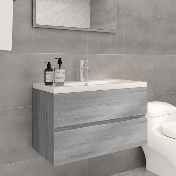 vidaXL Sink Cabinet with Built-in Basin Grey Sonoma Engineered Wood
