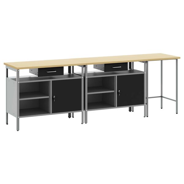 vidaXL Work Bench Set 3 pcs Black and Grey Powder-Coated Steel
