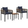 vidaXL Outdoor Furniture Set 3 pcs Grey and Navy Blue PE Rattan