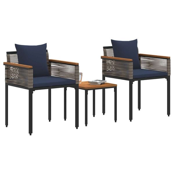 vidaXL Outdoor Furniture Set 3 pcs Grey and Navy Blue PE Rattan
