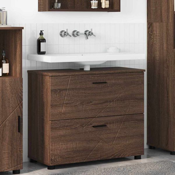 vidaXL Bathroom Cabinet with Drawer Brown Oak 76.5 x 35 x 64 cm