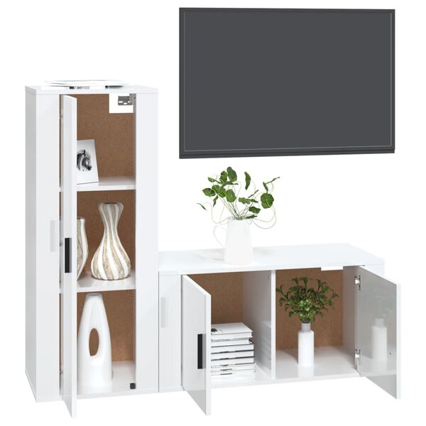 vidaXL 2 Piece TV Cabinet Set High Gloss White Engineered Wood