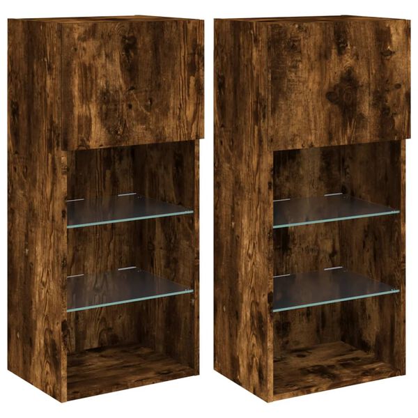 vidaXL TV Cabinets with LED Lights 2 pcs Smoked Oak 40.5x30x90 cm