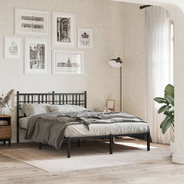 vidaXL Metal Bed Frame without Mattress with Headboard Black 120x190cm