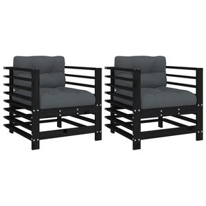 vidaXL Garden Chairs with Cushions 2 pcs Black Solid Wood Pine