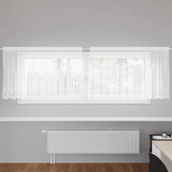 vidaXL Lace Curtain with Curtains Floral White 80 x 300 cm Polyester