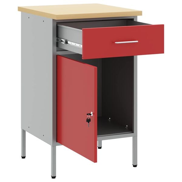 vidaXL Work Bench with Drawer with Lock Red and Grey 50 x 55 x 85 cm