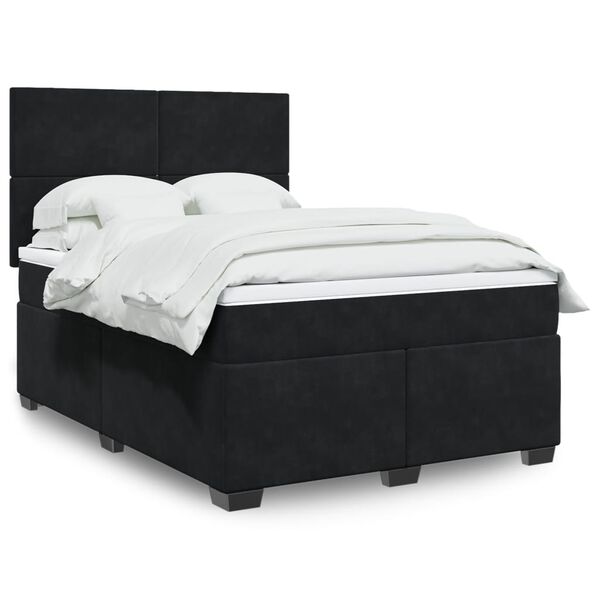 vidaXL Box Spring Bed with Mattress Black 140x190 cm Velvet