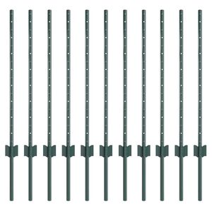 vidaXL Embedded Fence Post 11 pcs Green 120 cm Powder-Coated Steel