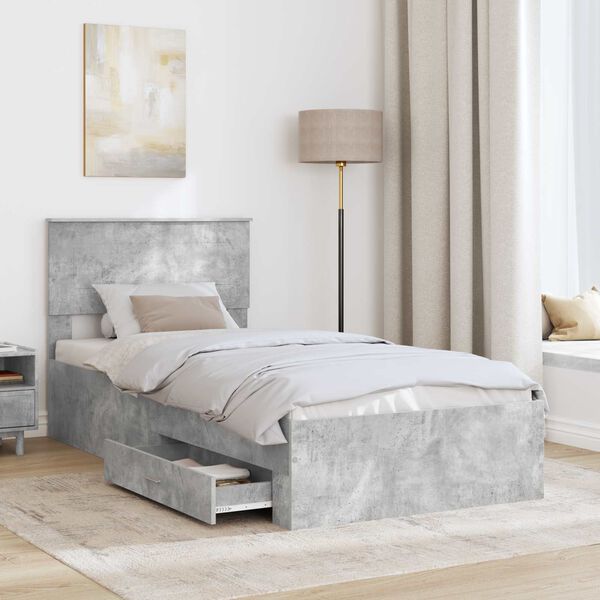 vidaXL Bed Frame Concrete Grey and Silver 75 x 190 cm Engineered Wood