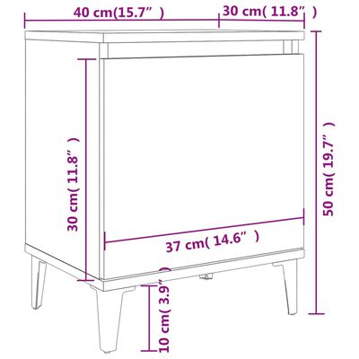 vidaXL Bed Cabinets with Metal Legs 2 pcs High Gloss Black 40x30x50 cm