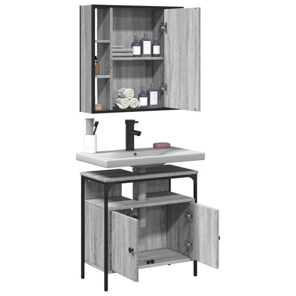 vidaXL 2 Piece Bathroom Furniture Set Grey Sonoma Engineered Wood