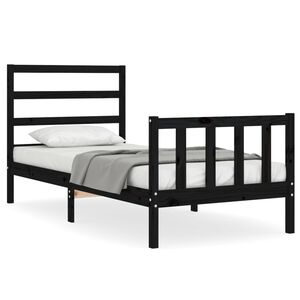 vidaXL Bed Frame without Mattress Black Small Single Solid Wood Pine