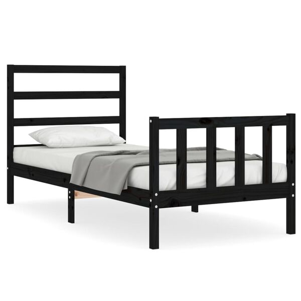 vidaXL Bed Frame without Mattress Black Small Single Solid Wood Pine
