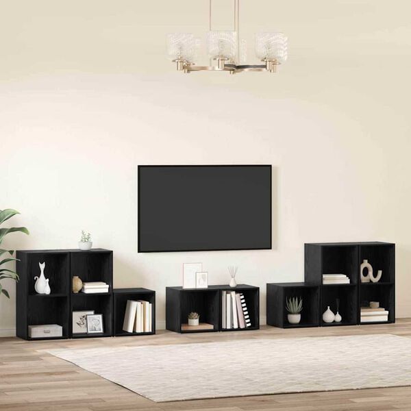 vidaXL TV Cabinet Set Wall-mounted 8 pcs Black Oak Engineered Wood