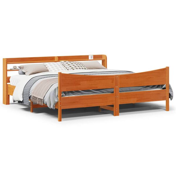 vidaXL Bed Frame with Headboard Wax Brown 200x200 cm Solid Wood Pine