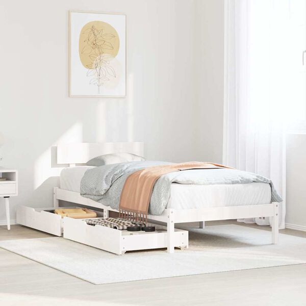 vidaXL Bed Frame without Mattress White 75x190 cm Small Single Solid Wood Pine