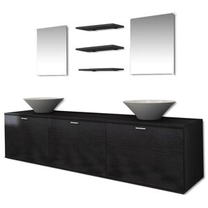 vidaXL Bathroom Cabinet | Black, White | Engineered wood, Ceramic | Large