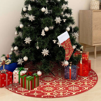 vidaXL Luxury Christmas Tree Skirt with Sock Red 90 cm Fabric