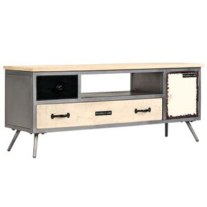 vidaXL TV Cabinet | Mango Wood Natural and Steel Grey | Solid Mango Wood, Steel