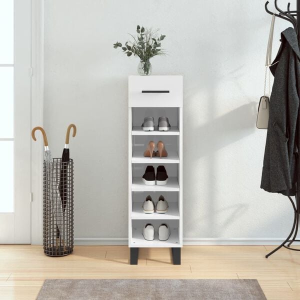 vidaXL Shoe Cabinet High Gloss White 30x35x105 cm Engineered Wood