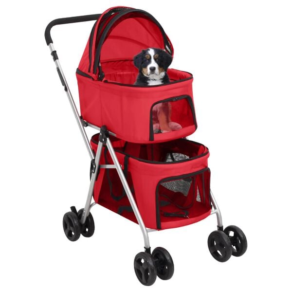 vidaXL 2-Layers Folding Dog Stroller Red 83x48x97 cm Oxford Fabric
