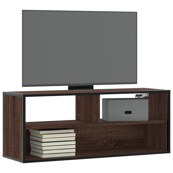 vidaXL TV Cabinet Brown Oak 100x31x39.5 cm Engineered Wood and Metal