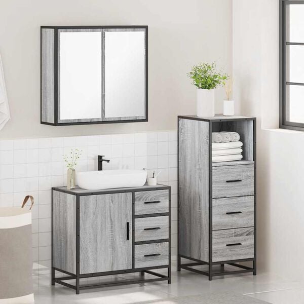 vidaXL 3 Piece Bathroom Furniture Set Grey Sonoma Engineered Wood