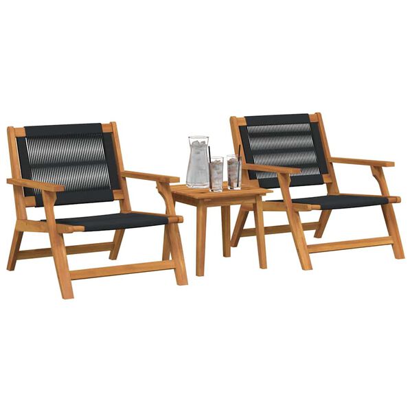 vidaXL Garden Chairs with Table 3 pcs Black Solid Acacia Wood