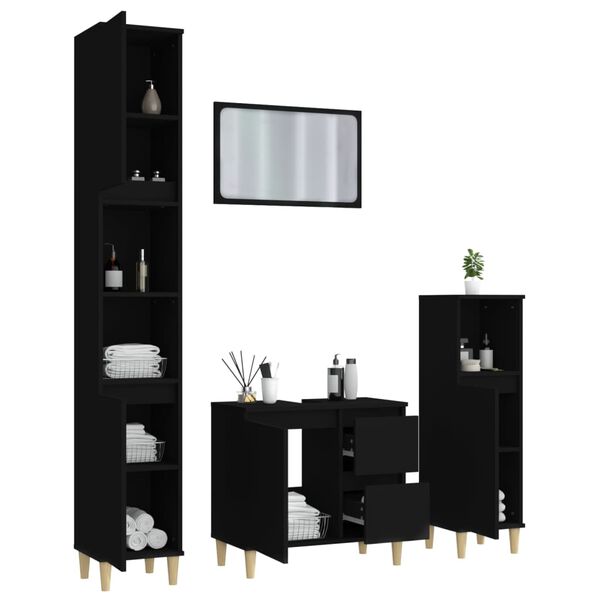 vidaXL 4 Piece Bathroom Furniture Set Black Engineered Wood