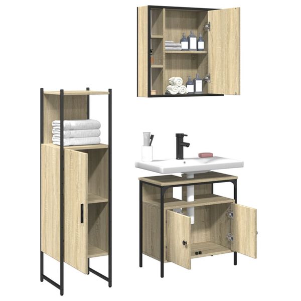 vidaXL 3 Piece Bathroom Cabinet Set Sonoma Oak Engineered Wood
