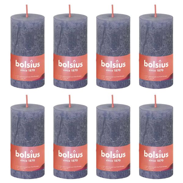 Bolsius Rustic Pillar Candles Shine 8 pcs 100x50 mm Twilight Blue
