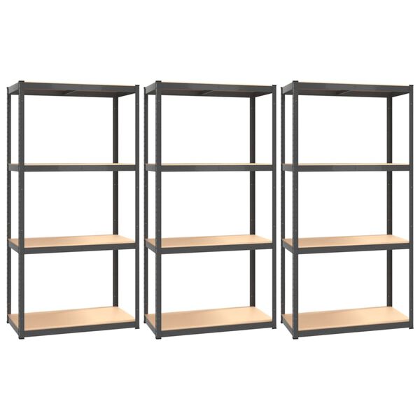 vidaXL 4-Layer Shelves 3 pcs Anthracite Steel&Engineered Wood