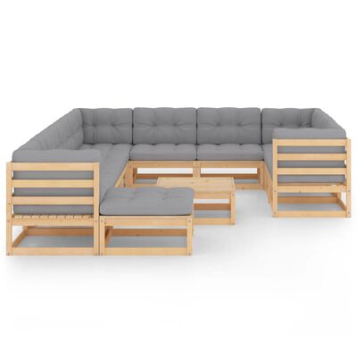 vidaXL 12 Piece Garden Lounge Set with Cushions Solid Pinewood