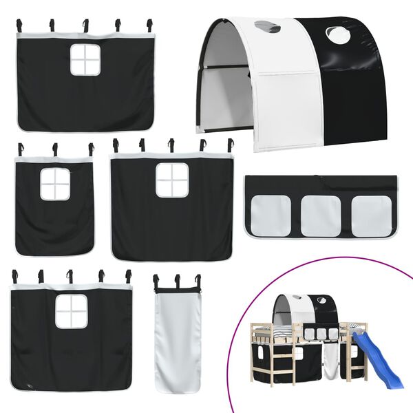 vidaXL Curtains for Loft Bed with Tunnel White and Black Polyester