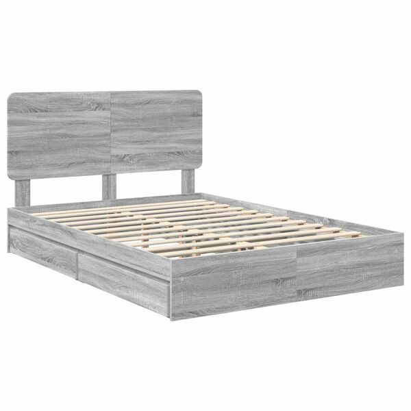 vidaXL Storage Bed Grey Sonoma 150 x 200 cm Engineered Wood