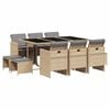 vidaXL 11 Piece Garden Dining Set with Cushions Mix Beige Poly Rattan