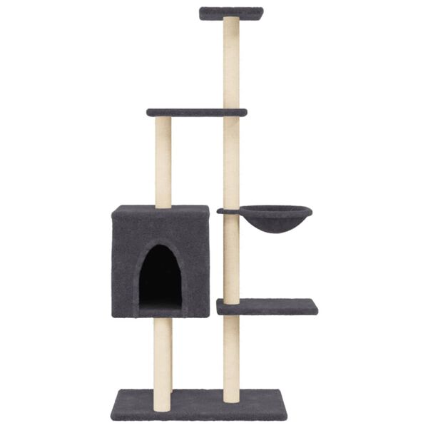 vidaXL Cat Tree with Sisal Scratching Posts Dark Grey 145 cm
