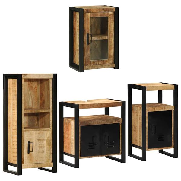 vidaXL Bathroom Furniture Set with Door 4 pcs Brown Soild Mango Wood