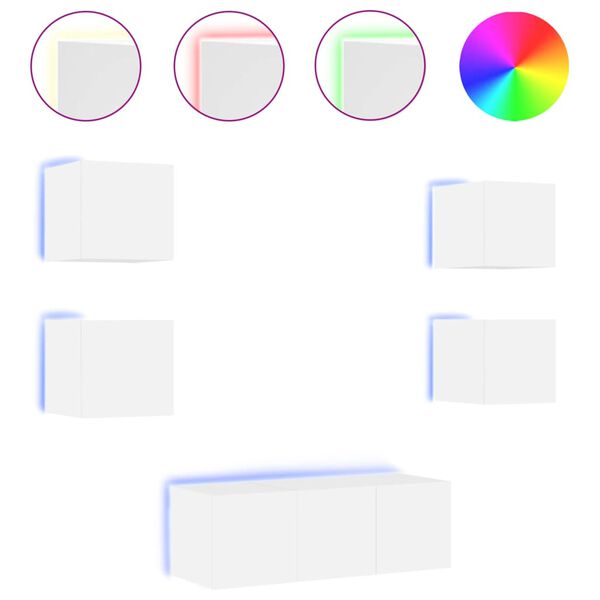 vidaXL 6 Piece TV Wall Units with LED White Engineered Wood