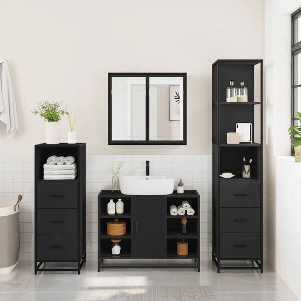 vidaXL 4&nbsp;Piece Bathroom Furniture Set&nbsp;Black Engineered Wood