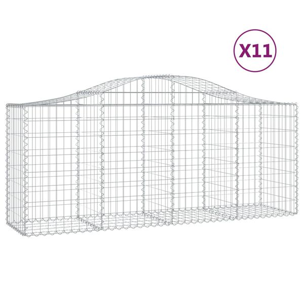 vidaXL Arched Gabion Baskets 11 pcs 200x50x80/100 cm Galvanised Iron