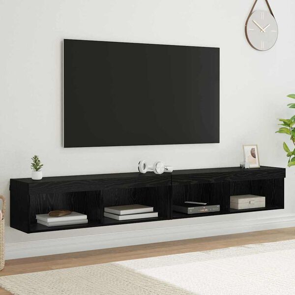 vidaXL TV Wall Cabinets Panama 2 pcs Black Oak 100 x 30 x 30 cm