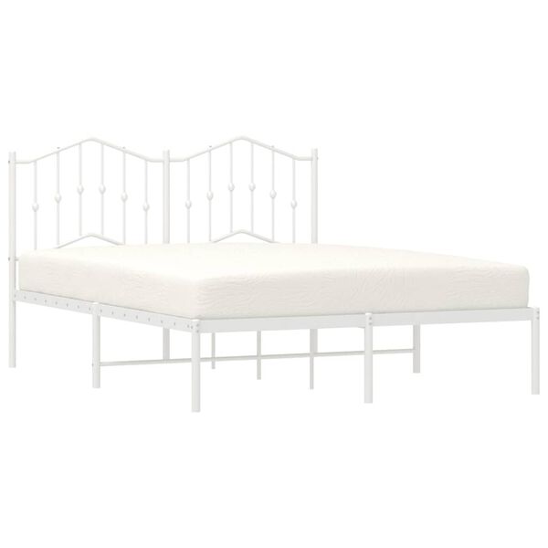 vidaXL Metal Bed Frame without Mattress with Headboard White 135x190cm