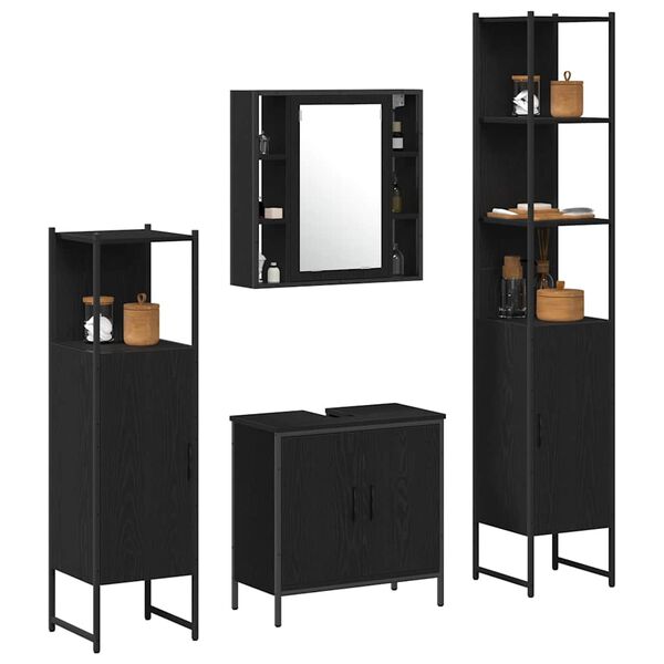 vidaXL Bathroom Furniture Set with Shelf 4 pcs Black Engineered wood