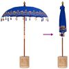 vidaXL Balinese Parasol 260 Blue 180-190 cm Cotton and solid wood