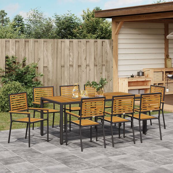 vidaXL Garden Dining Set 9 pcs Black and Brown Poly Rattan