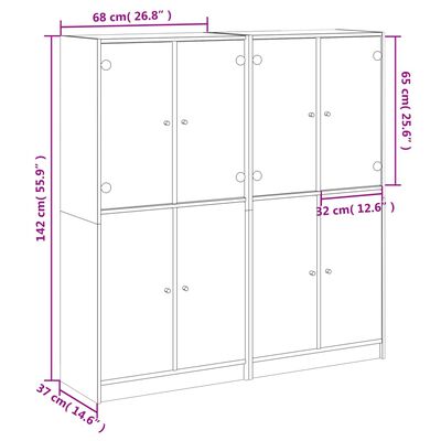 vidaXL Bookcase with Doors Brown Oak 136x37x142 cm Engineered Wood