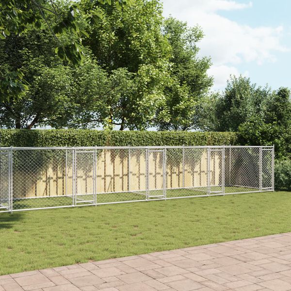 vidaXL Dog Cage with Doors Grey 10x2x1.5 m Galvanised Steel